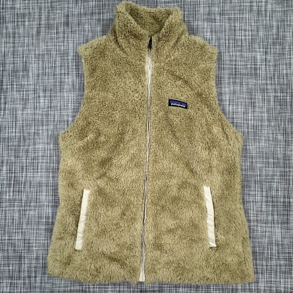 Patagonia Womens Large Los Gatos Fleece Vest El Cap Khaki Full Zip Plush Lined